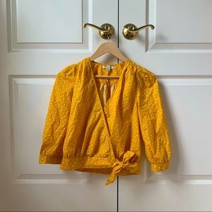 Madewell yellow star wrap top blouse front tie